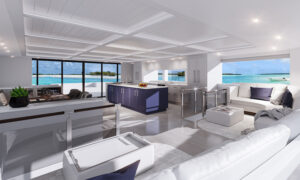 Luxurious catamaran 3D renderings - the yacht living space