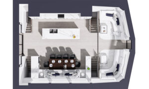 3D yacht interior model - top plan view