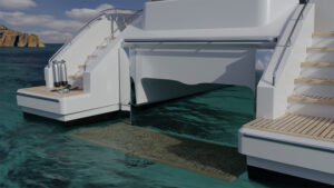 Realistic catamaran rendering - aft platform deck