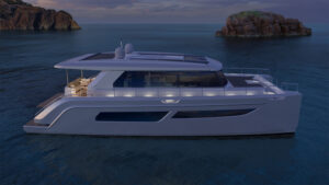 Evening yacht rendering on water