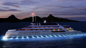 3D yacht renders in the evening