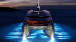 3D superyacht visualization in the evening