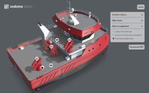 3D Workboat Viewer - 3D Ship viewer of an interactive workboat where you can customize the deck arrangement