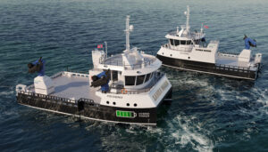 3D workboat visualization ship rendering two vessels on the water