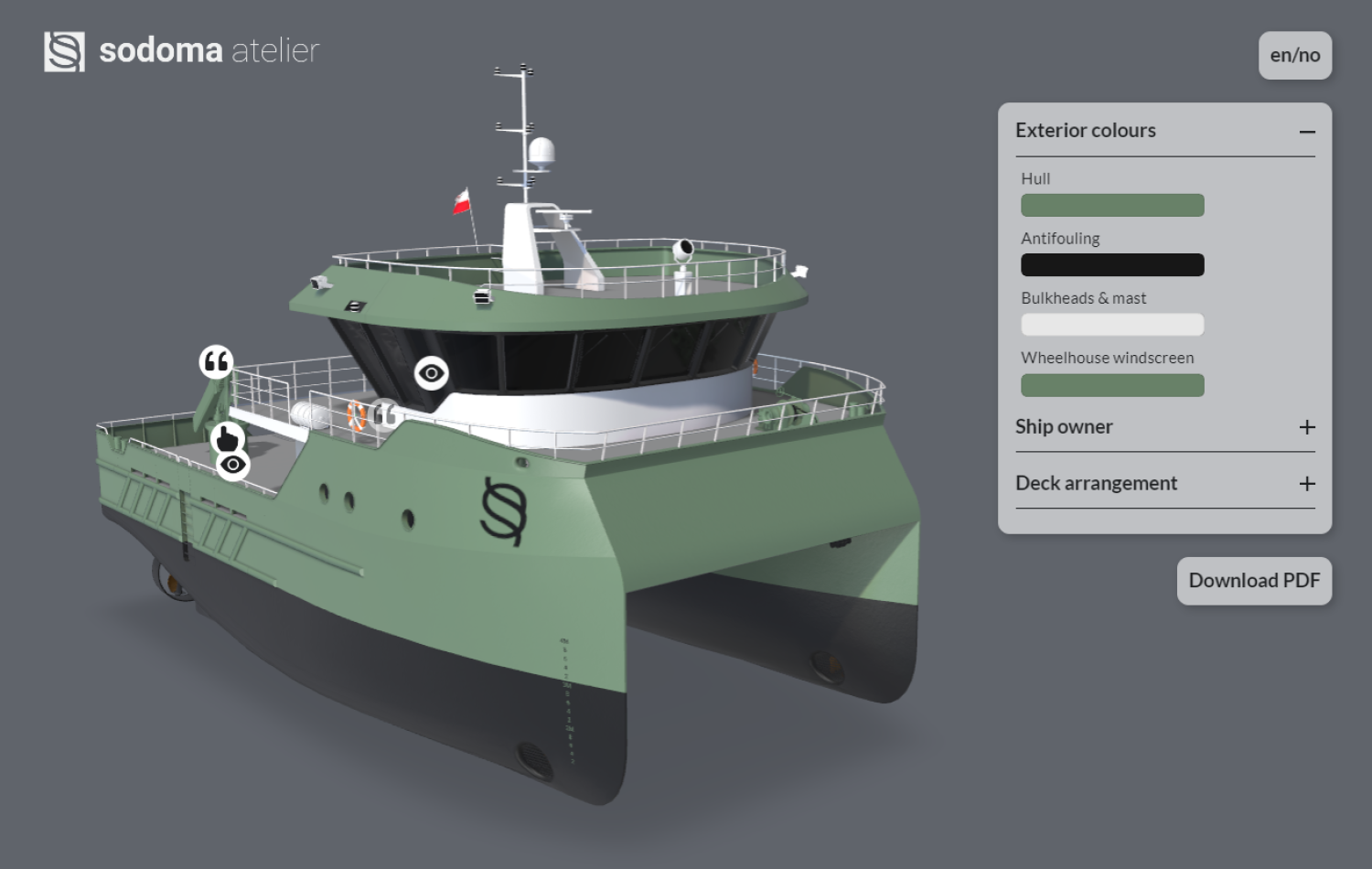 3D Boat Viewer - 3D Ship viewer of an interactive workboat where you can customize the hull colors