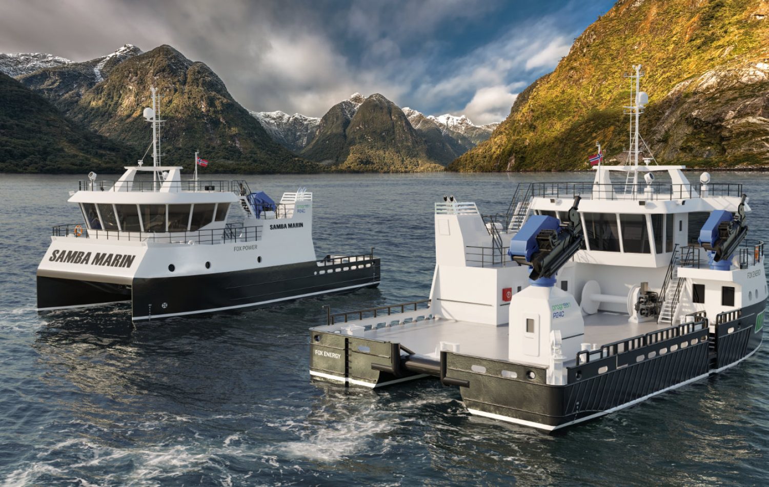 3D rendering hybrid workboat visualization in Norwegian fiords